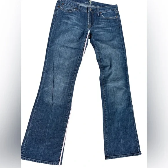 7 For All Mankind Blue Flare Jeans with gold sequin pocket embellishment size 28 - Picture 4 of 13